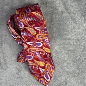 Krimson By Kwame Tie Mens Red Orange Paisley 100% Silk Hand Made Necktie